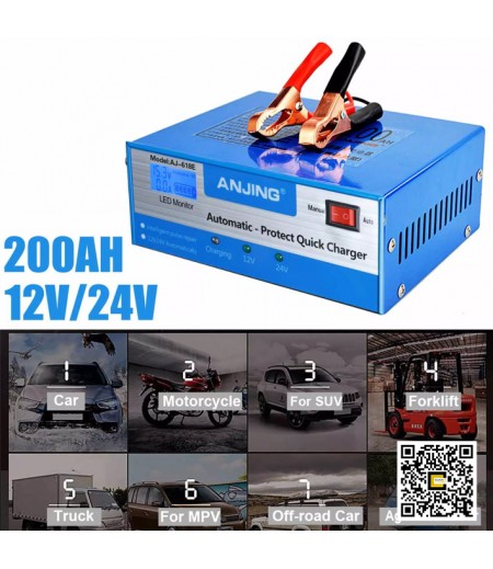 ឧបករណ៍បញ្ចូលភ្លើងអាគុយ / Smart car battery charger and sulfate breakdown 12V / 24V 6-200Ah (Model: CBC1224V-AJ618E)