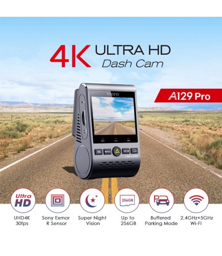 Viofo A129 Pro កាមេរ៉ាថតសកម្មភាពឡានមុខក្រោយគុណភាព 4K / Car Dual-Channel DVR Cameras  (Viofo A129 Pro)